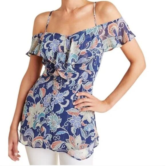 Anthropologie Maeve‎ Mariposa Open-Shoulder Ruffled Top Size 0 - Picture 1 of 12